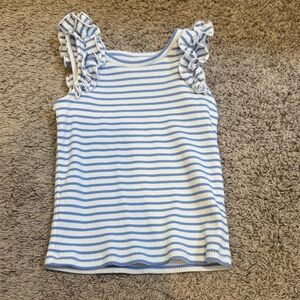 Janie and Jack Blue and White Striped Ruffle Tank Top Never Worn